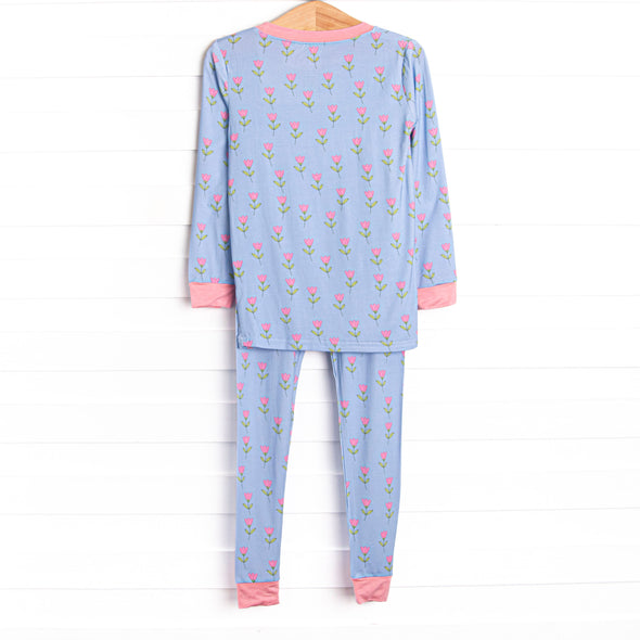 Tulip Blooms Bamboo Pajama Set, Blue
