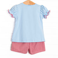 Happiest Pup on Earth Applique Puff Sleeve Short Set, Blue