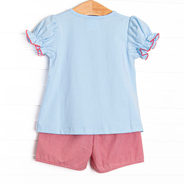Happiest Pup on Earth Applique Puff Sleeve Short Set, Blue