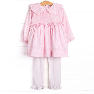 Blushing Bouquet Smocked Ruffle Legging Set, Pink