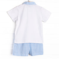 Magical Silhouette Embroidered Polo Short Set, Blue