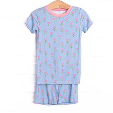 Tulip Blooms Bamboo Pajama Short Set, Blue