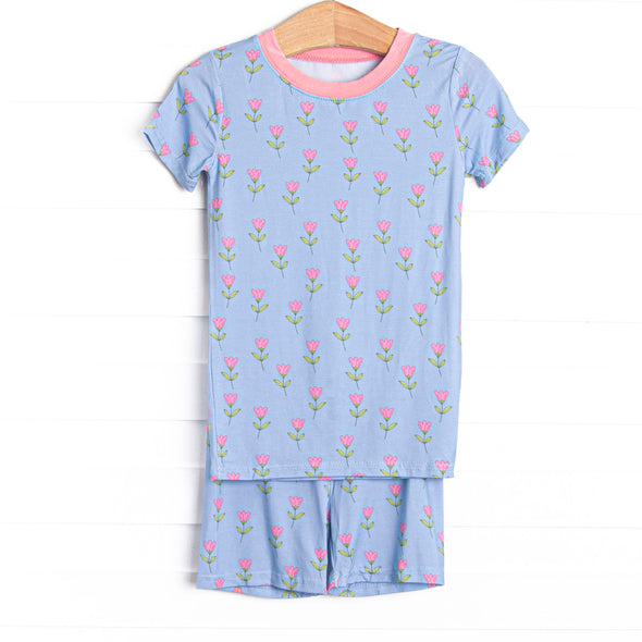 Tulip Blooms Bamboo Pajama Short Set, Blue