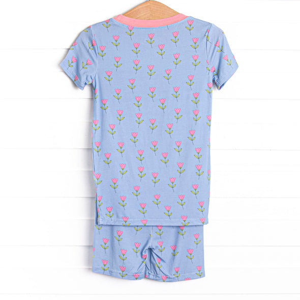 Tulip Blooms Bamboo Pajama Short Set, Blue