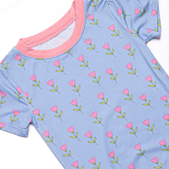 Tulip Blooms Bamboo Pajama Short Set, Blue