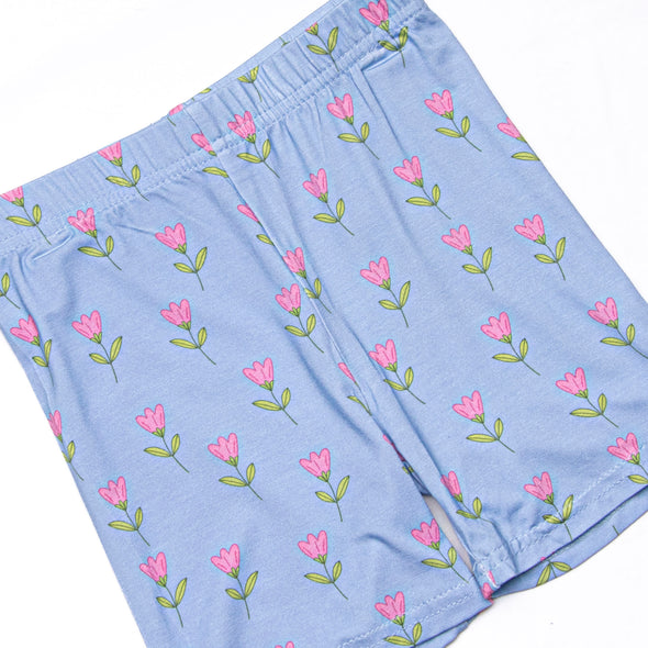 Tulip Blooms Bamboo Pajama Short Set, Blue