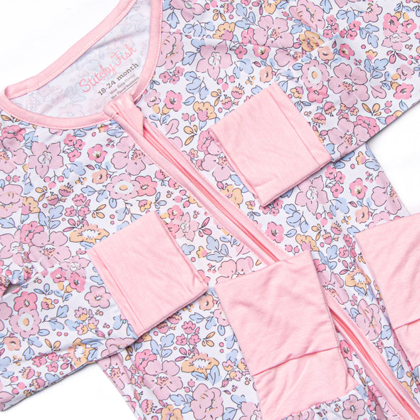 Sunset Florals Bamboo Zippy Pajama, Pink