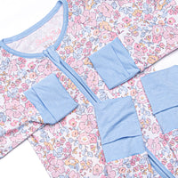 Sunset Florals Bamboo Zippy Pajama, Blue