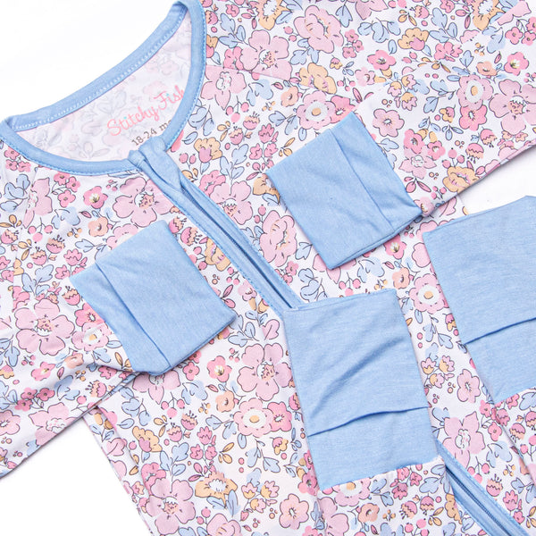 Sunset Florals Bamboo Zippy Pajama, Blue