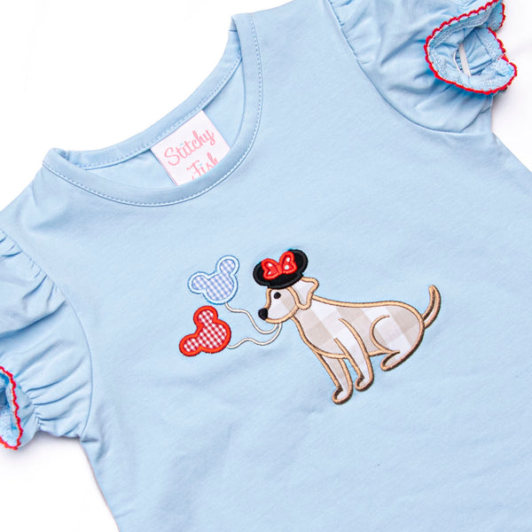 Happiest Pup on Earth Applique Puff Sleeve Short Set, Blue