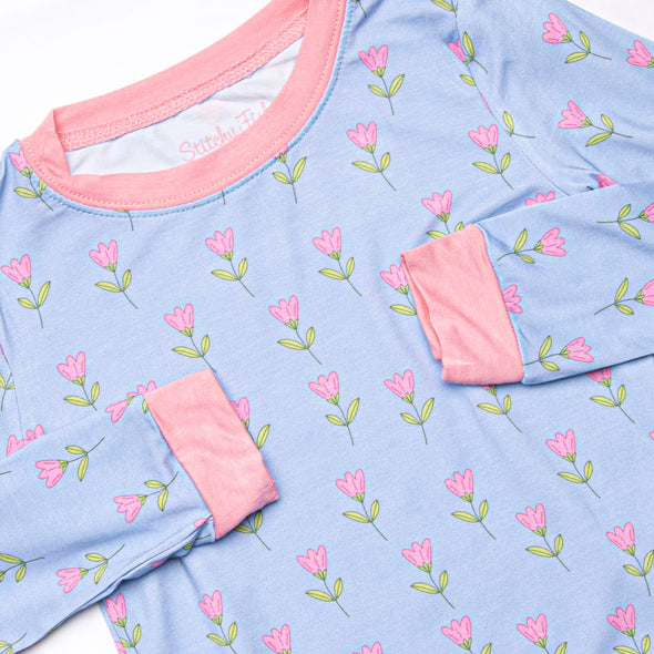 Tulip Blooms Bamboo Pajama Set, Blue