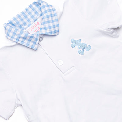 Magical Silhouette Embroidered Polo Short Set, Blue