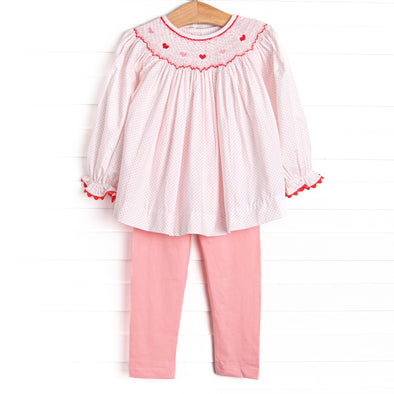 Galentine's Day Smocked Legging Set, Pink