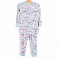 Petals in the Park Bamboo Pajama Set, Blue