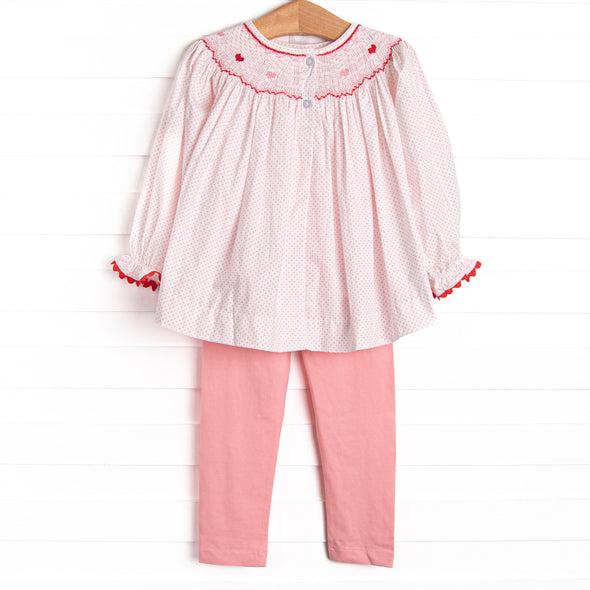 Galentine's Day Smocked Legging Set, Pink