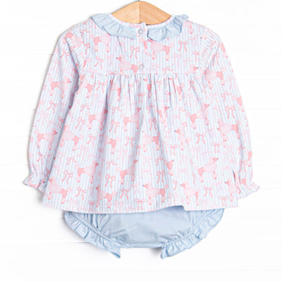 Park Avenue Poodles Ruffle Neck Diaper Set, Blue