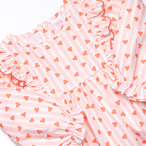 Heart String Stripes Dress, Red