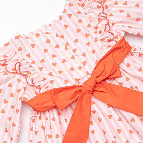 Heart String Stripes Dress, Red
