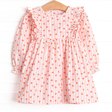 Heart String Stripes Dress, Red