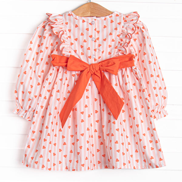 Heart String Stripes Dress, Red