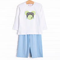 Franken-mouse Applique Pant Set, Blue