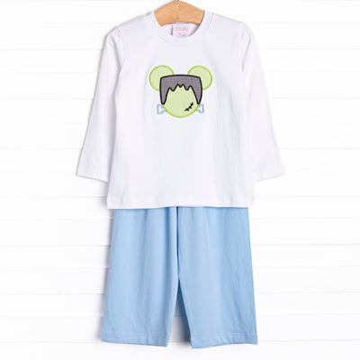 Franken-mouse Applique Pant Set, Blue