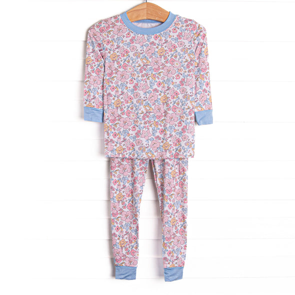 Sunset Florals Bamboo Pajama Set, Blue