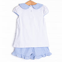 Berry Good Time Applique Ruffle Short Set, Blue