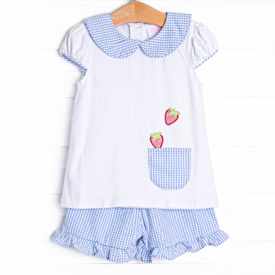 Berry Good Time Applique Ruffle Short Set, Blue