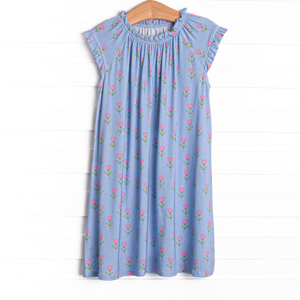 Tulip Blooms Bamboo Night Gown, Blue