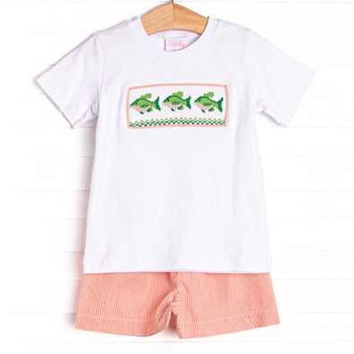 Off the Hook Smocked Short Set, Orange