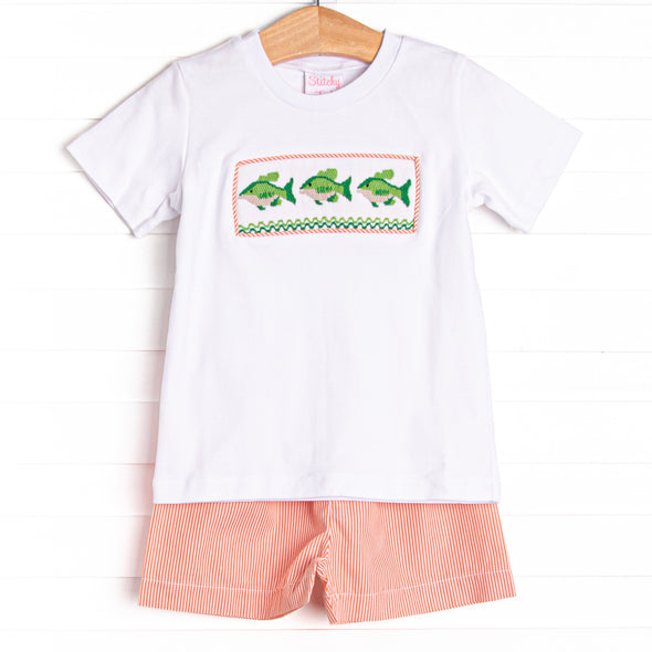 Off the Hook Smocked Short Set, Orange