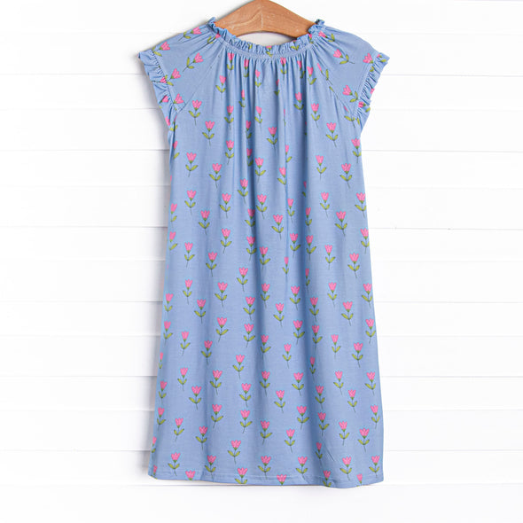 Tulip Blooms Bamboo Night Gown, Blue
