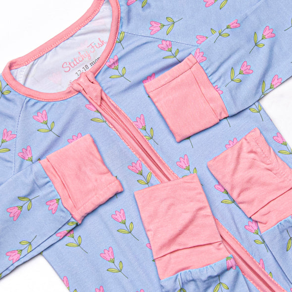 Tulip Blooms Bamboo Zippy Pajama, Blue