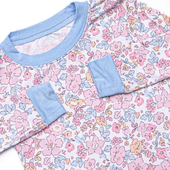 Sunset Florals Bamboo Pajama Set, Blue
