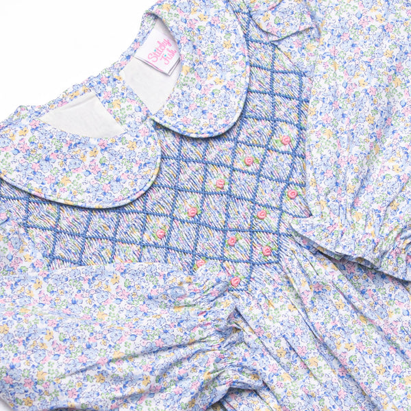 Prim Petals Smocked Romper, Blue
