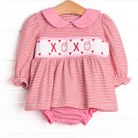 Yours Truly Collared Smocked Diaper Set, Red
