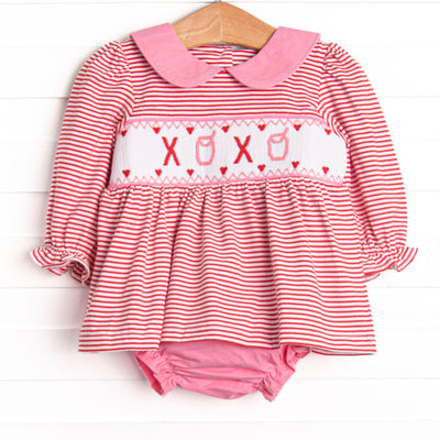 Yours Truly Collared Smocked Diaper Set, Red