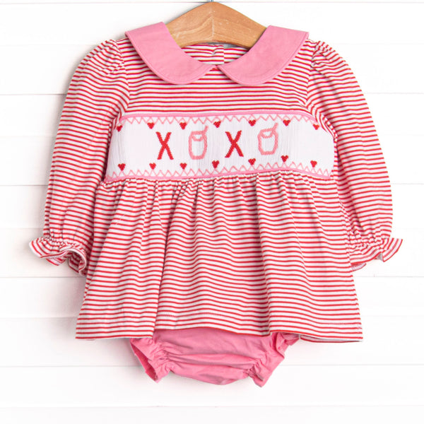 Yours Truly Collared Smocked Diaper Set, Red