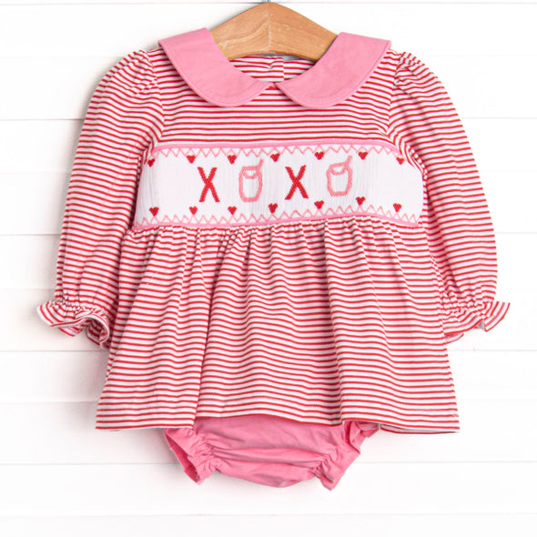 Yours Truly Collared Smocked Diaper Set, Red