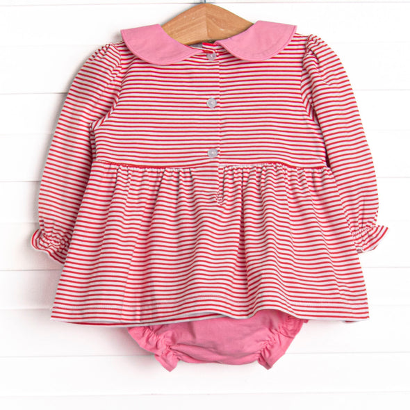 Yours Truly Collared Smocked Diaper Set, Red