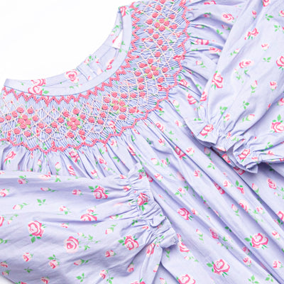 Rebecca Rosebud Smocked Bishop Dress, Blue