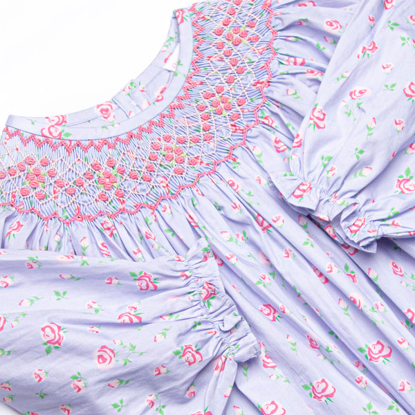 Rebecca Rosebud Smocked Bishop Dress, Blue