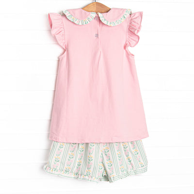 Stems and Stripes Ruffle Short Set, Green