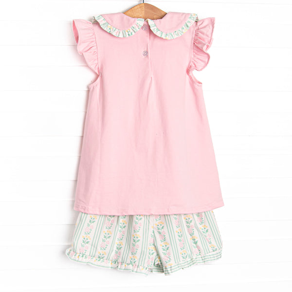 Stems and Stripes Ruffle Short Set, Green