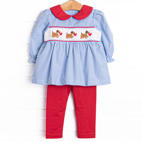 Valentine's Day Delivery Smocked Legging Set, Blue