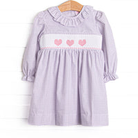 Be Mine Smocked Ruffle Neck Dress, Purple Gingham
