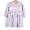 Be Mine Smocked Ruffle Neck Dress, Purple Gingham