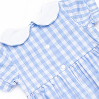 Fun at the Farm Smocked Romper, Blue Check