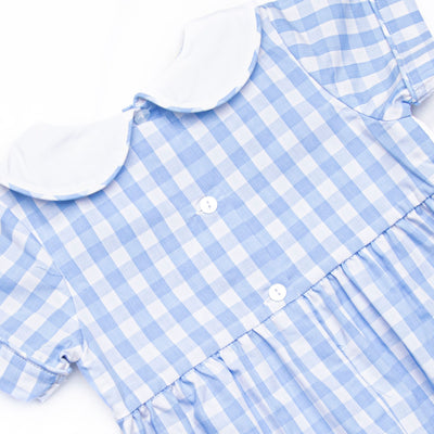 Fun at the Farm Smocked Romper, Blue Check
